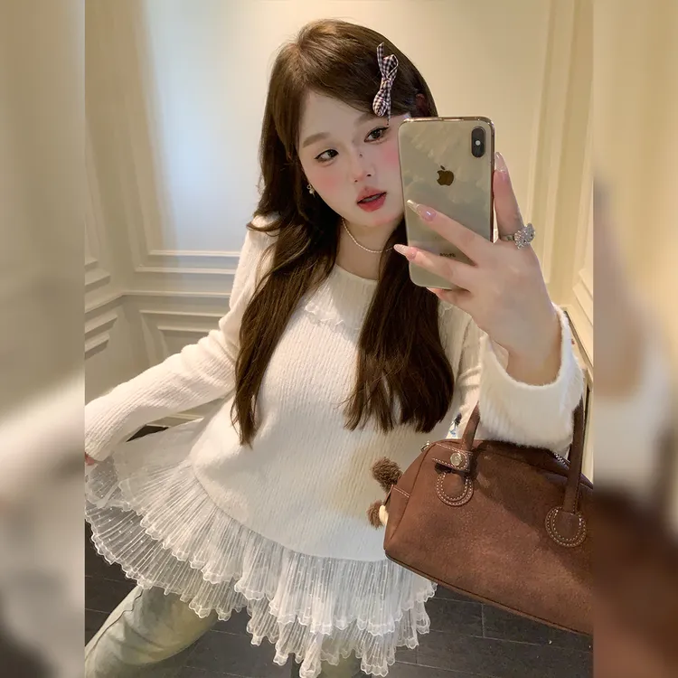 徐达布【洛舞曲质】大码长袖上衣女微胖秋季网纱罩衫X37270C53