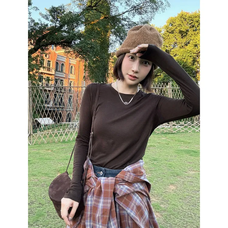 【MGDM】回馈！柔软亲肤纯色绵羊毛莱赛尔百搭圆领长袖打底上衣女