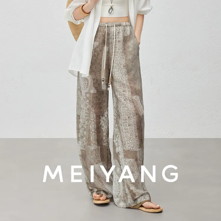 A美洋MEIYANG【商场同款】仲夏夜休闲裤 仿丝印花直筒【大60】-周五