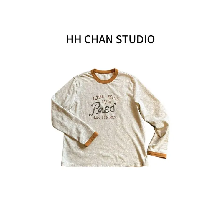 HH.CHAN “燕麦橙C”撞色字母时髦显白美式百搭长袖T  HH53D40932