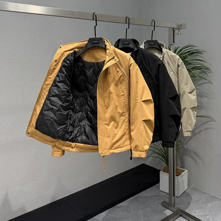 时尚百搭休闲上衣男士帅气二棉外套2025秋冬新款潮流加棉立领夹克