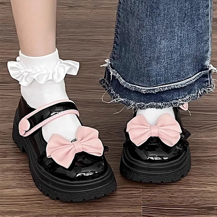 日系jk可爱蝴蝶结小皮鞋女2025春季新款百搭厚底配裙子玛丽珍单鞋
