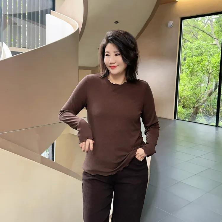 微胖女装【自然卷】秋季新款软糯木耳边长袖打底打底高级感20822