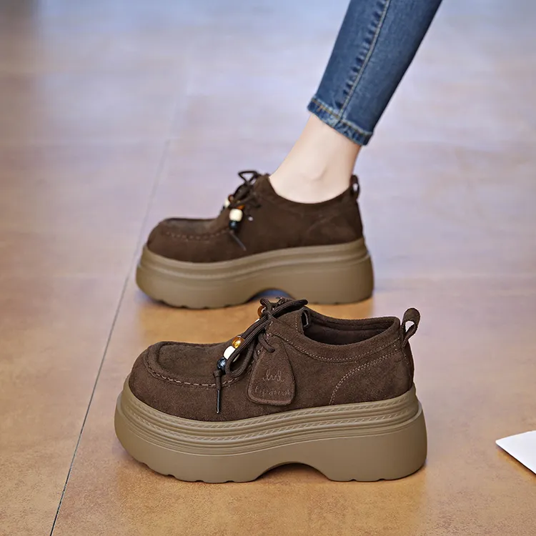 厚底流苏袋鼠单鞋女2025年秋季新款小个子增高休闲波西米亚松糕鞋