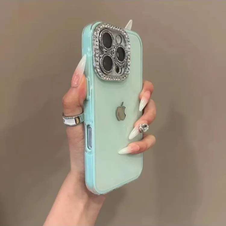 奢华闪钻镜头膜果冻纯色适用iPhone16promax手机壳15网红14Pro/13