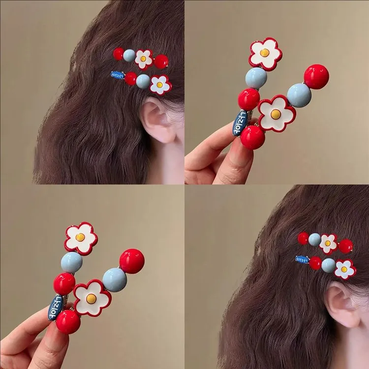 冰糖山楂~花朵发夹女边夹甜美前额发卡一字刘海夹子头饰2025新款