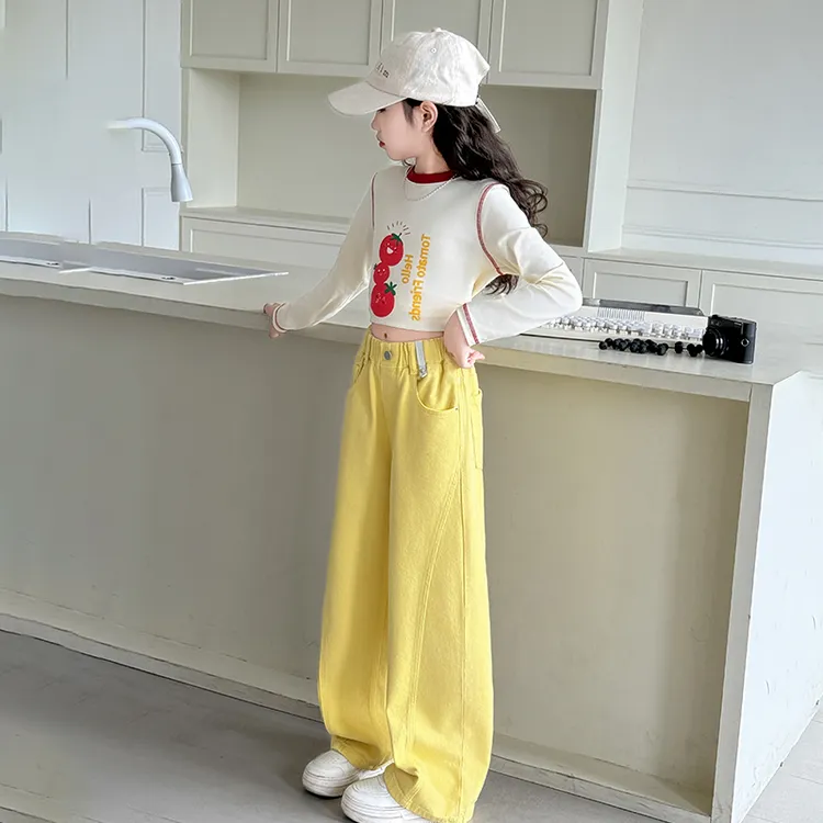 女童裤子春装2025新款中大童韩系穿搭弯刀裤女孩长裤初中生牛仔裤