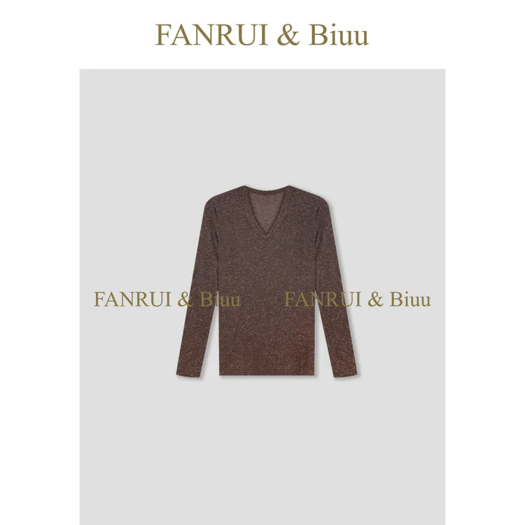 FANRUI/泛芮「贝贝biuu」亚麻混纺休闲显瘦v领针织长袖上衣女B17378