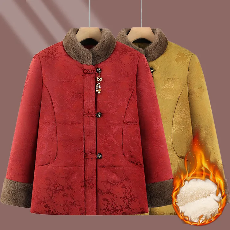 中老年女装妈妈秋冬加绒棉衣外套外套棉服加厚中国风