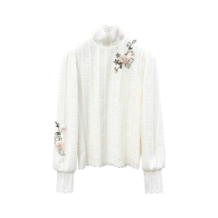 法式蕾丝立领半高领长袖蕾丝衫提花上衣百搭磨毛加绒叠穿内搭上衣