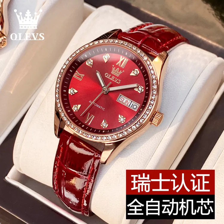 轻奢镶钻女士手防水高档潮流全自动机械表夜光双日历时尚奢华腕表