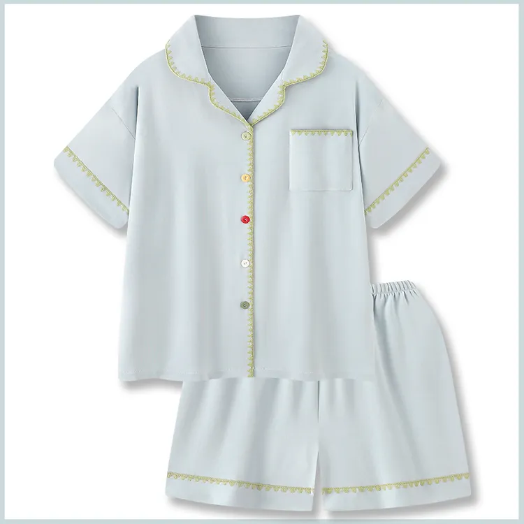 『沁夏日记』新款睡衣女款夏季薄款纯棉短袖套装高级家居服纯棉睡衣