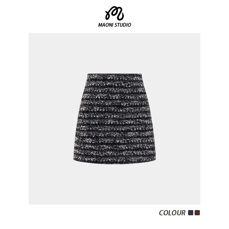 毛妮LADIESFIRST高级感亮片条纹短裙新款气质A字半身裙裤女L2931