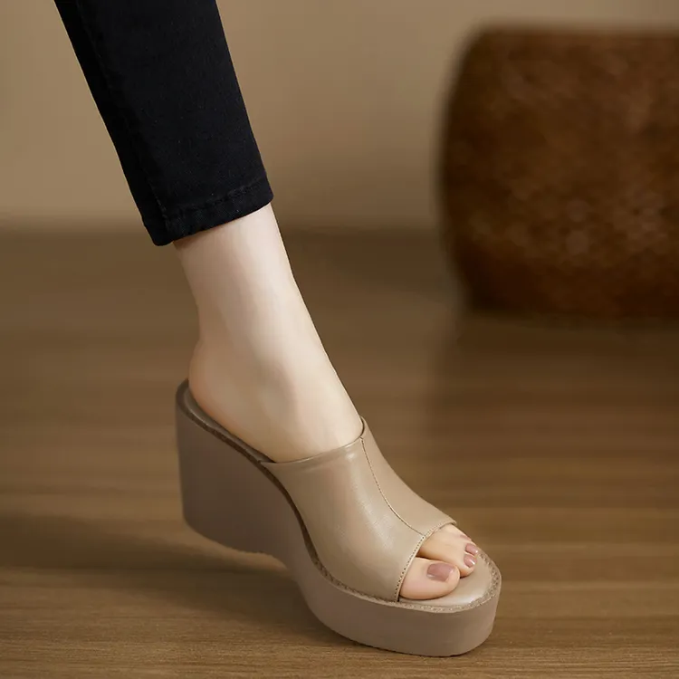 小个子手工女鞋9.5cm~不累脚坡跟高跟鞋女夏季新款鱼嘴舒适凉拖鞋