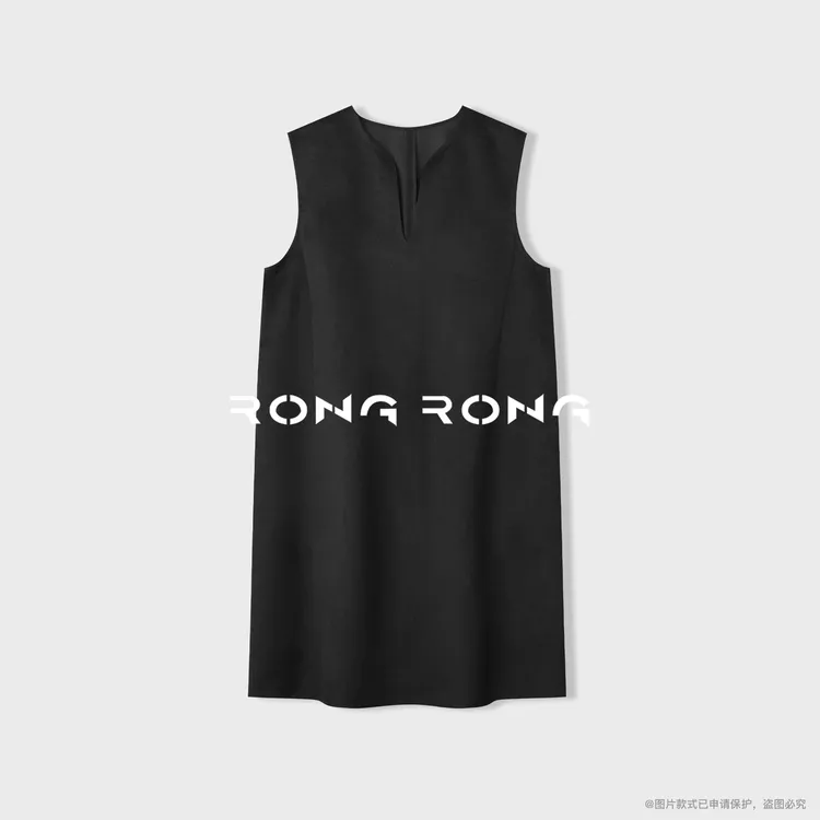 溶溶【墨山浅岛】RONGRONG 羊羔毛莫代尔V领极简连衣裙MZ-25DZL170