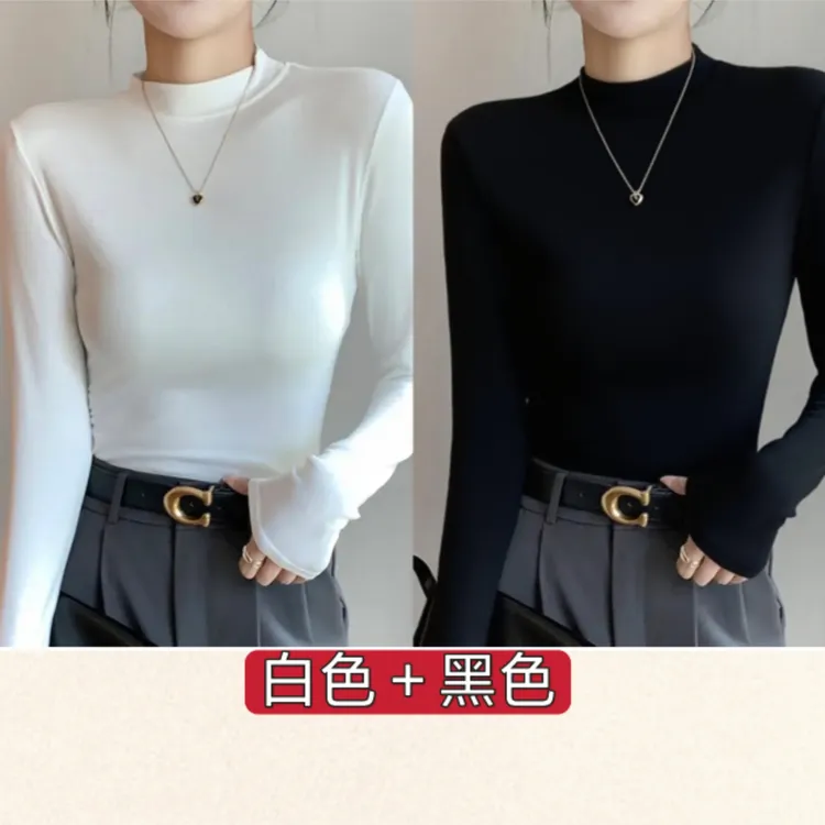拍一发二小立领打底衫女2025新款外穿百搭秋冬经典内搭长袖显瘦款