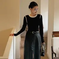 【 H·J 】“分割线”100%羊毛扬子精纺撞色拼接亲肤舒适针织小衫5039