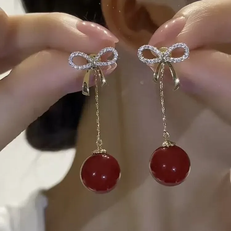 铜合金耳饰 时尚气质前后两戴蝴蝶结小众设计耳钉耳环耳坠