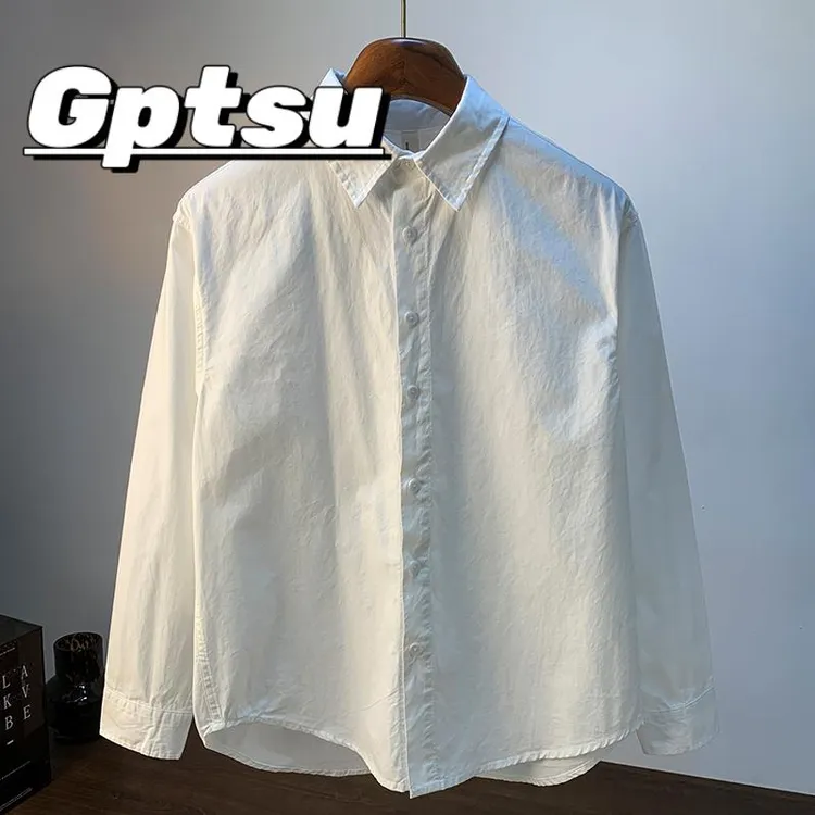 GPTSu白长袖衬衫男士2025年夏季简约纯色大尺码宽松高级感休闲衬