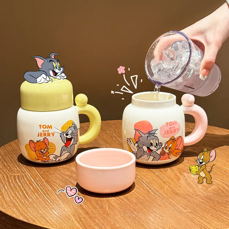 正版猫和老鼠陶瓷马克杯大容量带盖女生水壶杯高颜值情侣杯子水杯