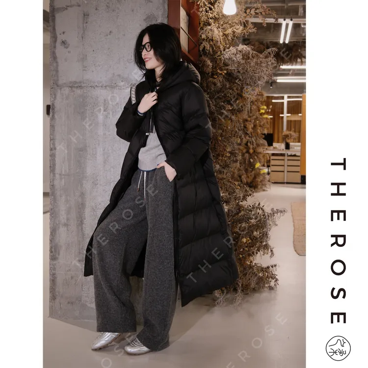 之柔【不冻港】进口轻盈保暖秋冬长款羽绒服廓形连帽白鹅绒女士外套