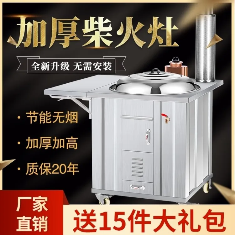 柴火灶农村家用新式不锈钢室内无烟可移动土灶台户外炉灶柴火炉