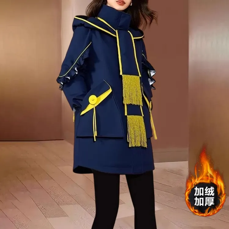 品牌韩版中长款高级连帽外套女2025秋冬新款收腰气质名媛爆款大衣