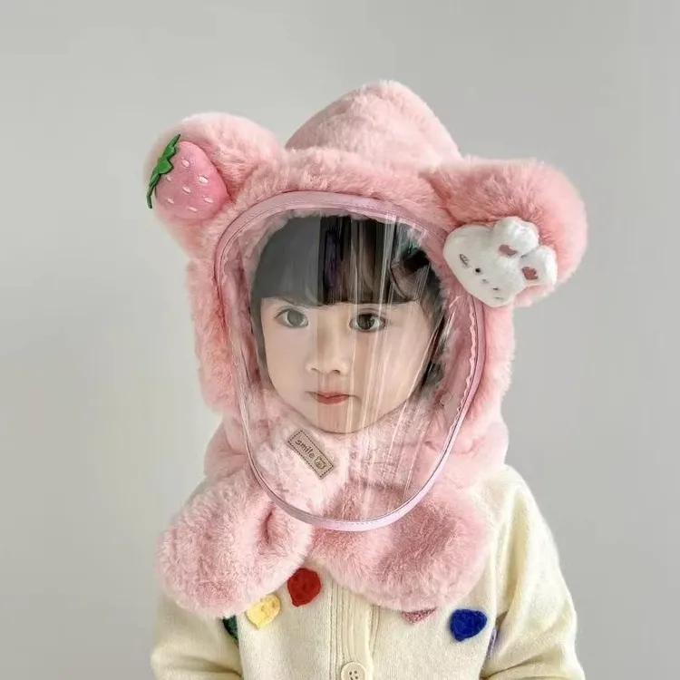 儿童帽子冬季男童女童防风面罩护耳套头帽宝宝户外保暖一体帽加厚