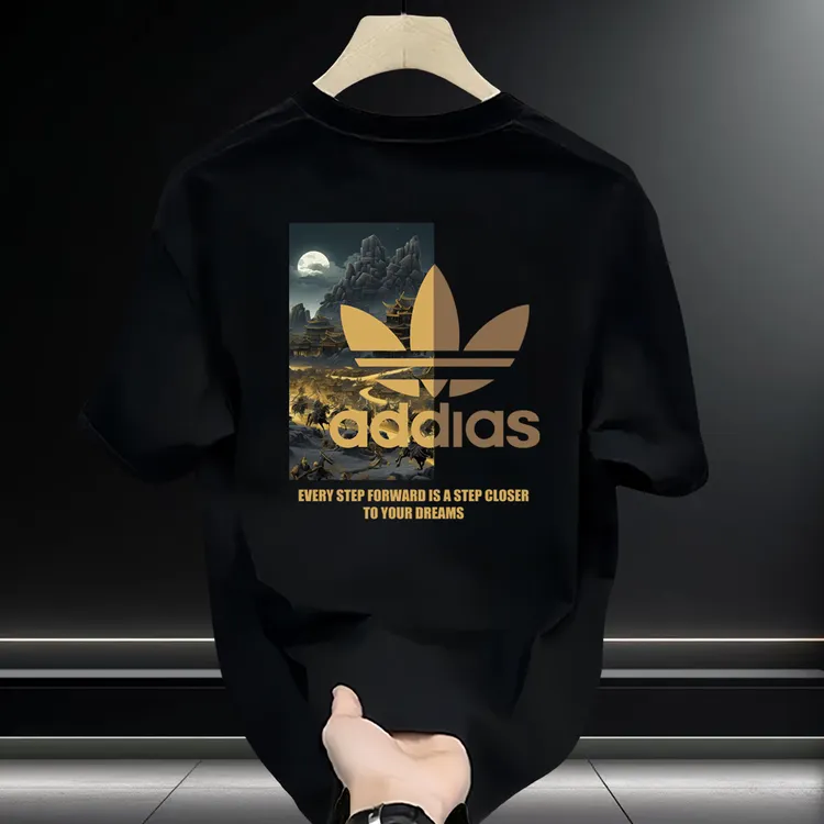 高级感轻奢大码男士ins短袖t恤夏季2025新款半截袖圆领印花上衣服