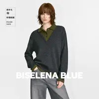 贝茜妮智感休闲风绵羊毛假两件毛衣女2025年冬季新款polo领针织衫