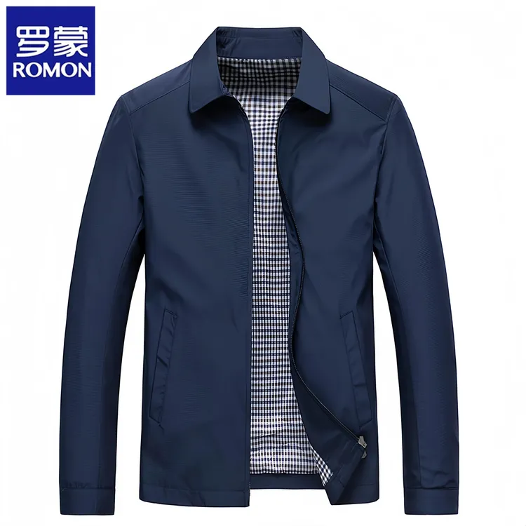 罗蒙春秋夹克男士中年商务薄款爸爸装翻领简约百搭休闲修身外套潮