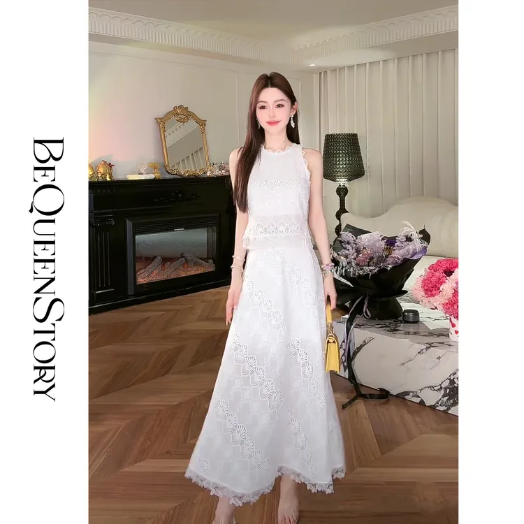 余潇潇【梦境浮雕】100棉精致立体镂空浮雕绣花无袖背心&半裙