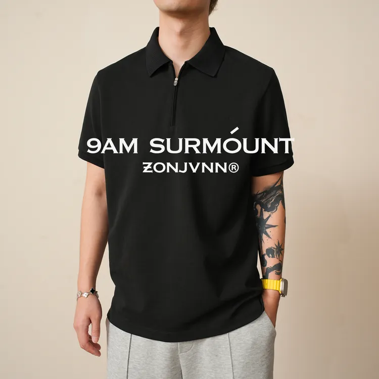 ZONJVNN老钱风横机领拉链POLO衫高弹抗皱立体纹理透气休闲短袖