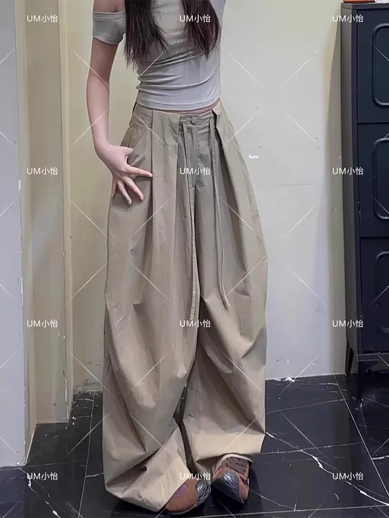 美式速干弯刀工装裤女款夏季薄款美式慵懒松弛休闲裤子宽松阔腿裤