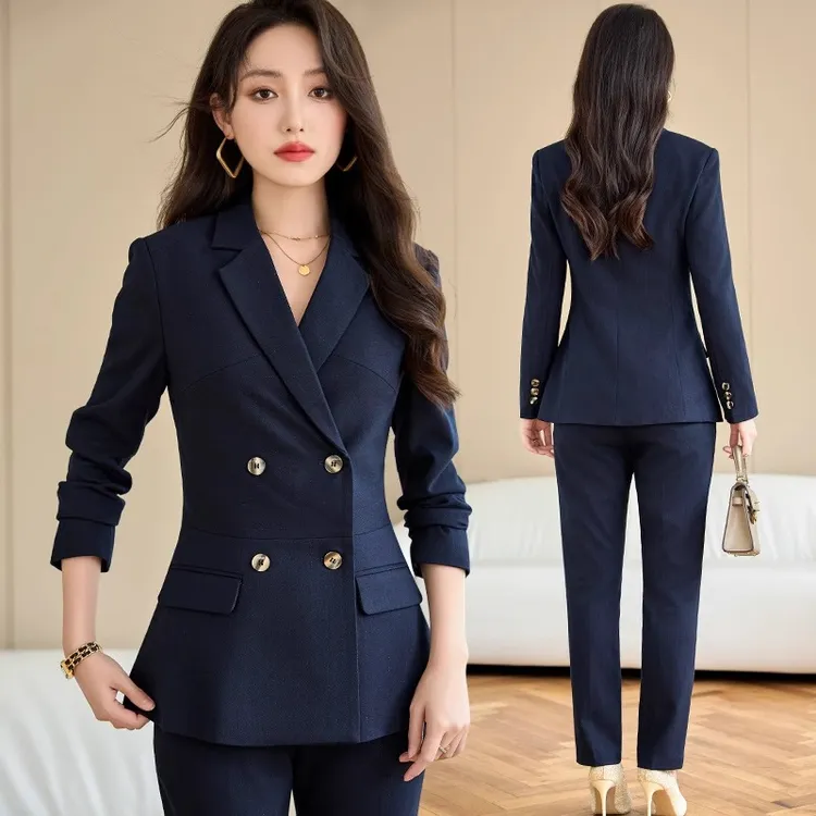 藏青色职业西装套装女秋季2025新款高级商务接待正式场合面试正装