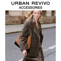 URBAN REVIVO2025秋季新款女士拼接绒布单肩斜挎包UAWB50196