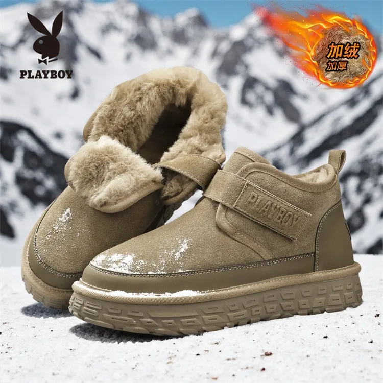 PLAYBOY/花花公子冬季加绒加厚牛反绒户外休闲舒适保暖防滑大棉鞋
