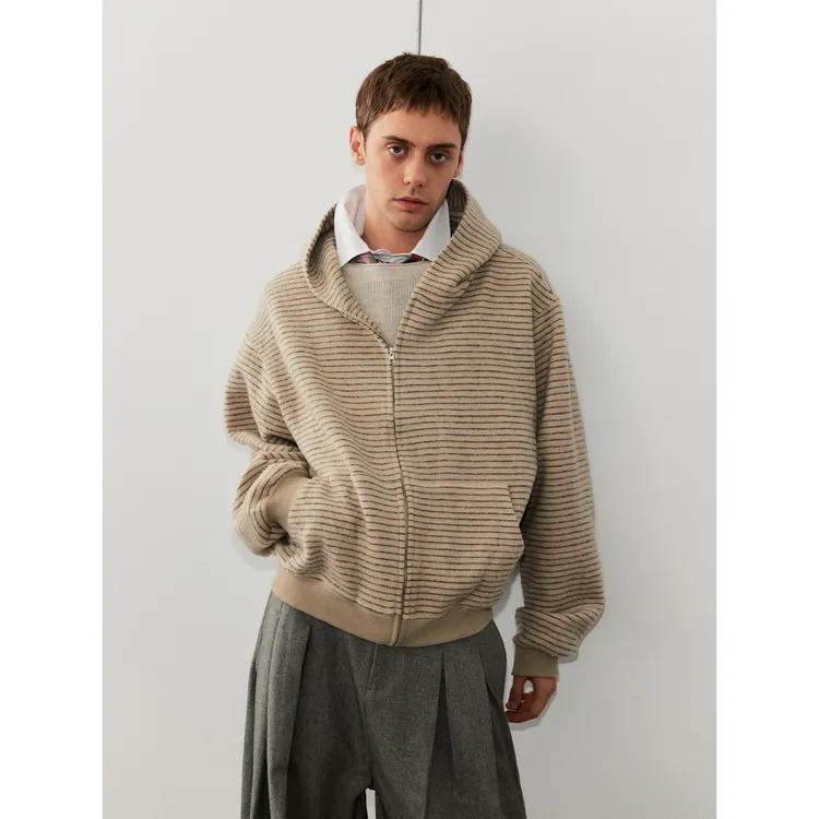 MADWITCH软糯亲肤条纹开衫卫衣男女秋冬氛围感休闲情侣连帽外套潮