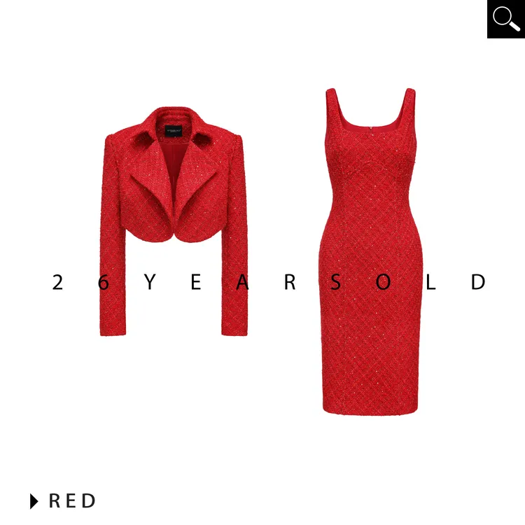 26YEARSOLD圣诞系列《绯夜》 小香新年红色羊毛外套连衣裙套装35045