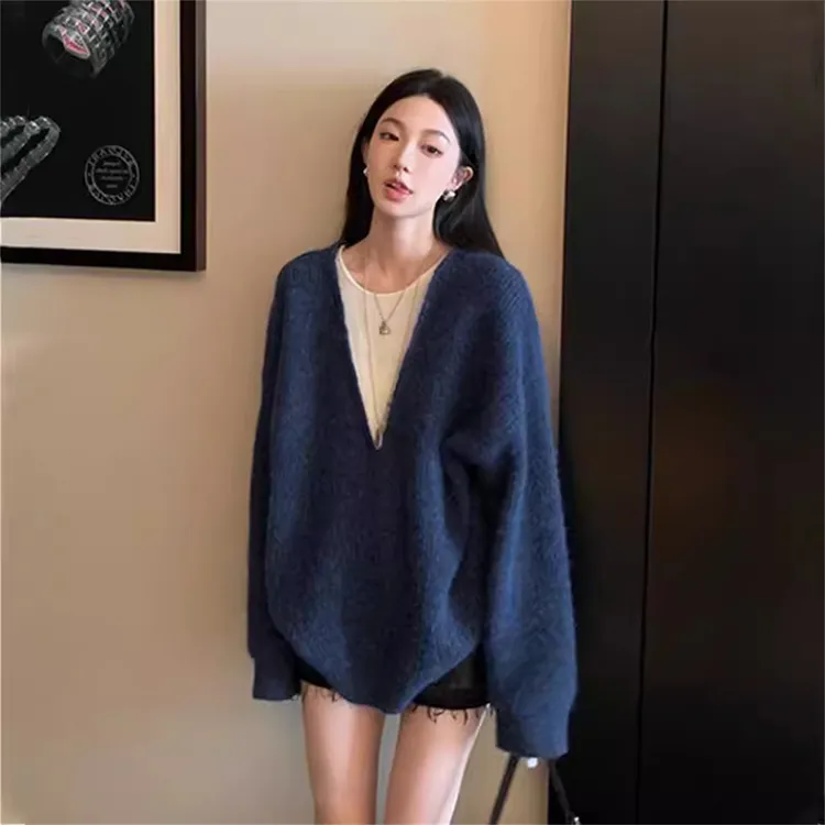 设计感休闲百搭假两件针织打底衫女秋季大码胖MM显瘦宽松遮肉毛衣