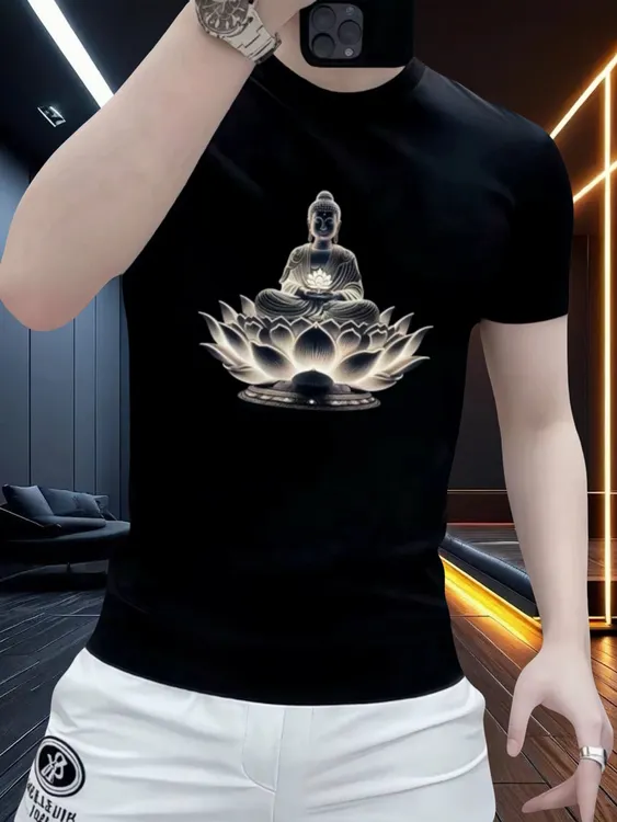 2025夏季新款时尚潮流休闲男士百搭修身圆领弹力短袖高品质T恤