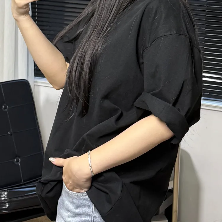 【男女同款】410 克高密度重磅加厚五分袖落肩小皮标韩版短袖 T 恤