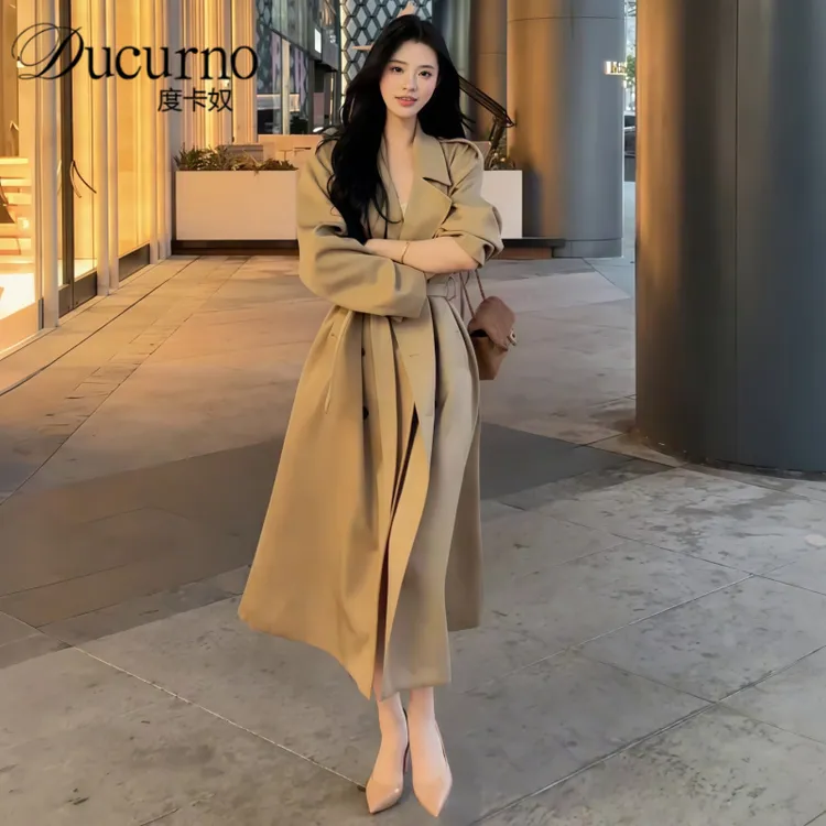 卡其色风衣外套女2025年秋季新款韩版流行时尚小个子过膝长版大衣