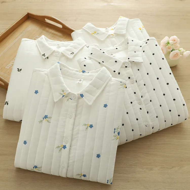 秋冬保暖夹棉衬衫  文艺印花纯棉女棉服衬衫休闲百搭外套棉衣