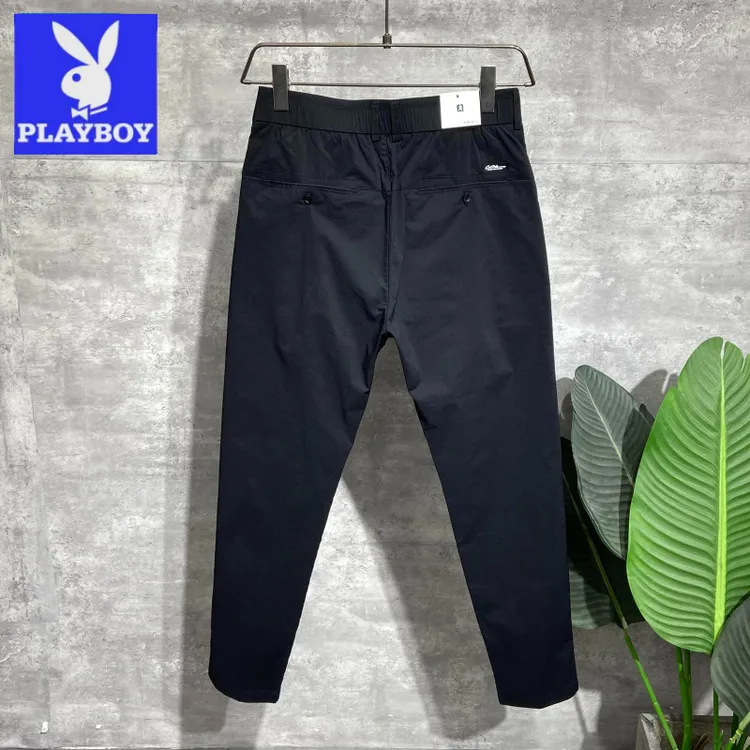 PLAYBOY花花公子休闲裤简约松紧腰商务直筒裤春夏弹力长