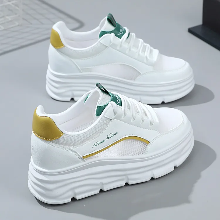 小白鞋女2025年夏季网面透气鞋百搭跑步鞋厚底运动时尚休闲鞋