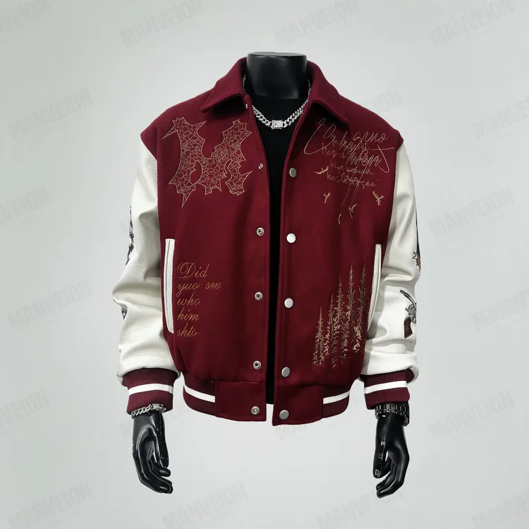 MANVEION害群之马重工刺绣圣诞加绒棒球服外套高级感呢料美式夹克