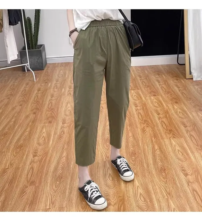 宽松休闲大码高腰小个子显高显瘦2025纯棉女裤夏季薄款八分烟管裤