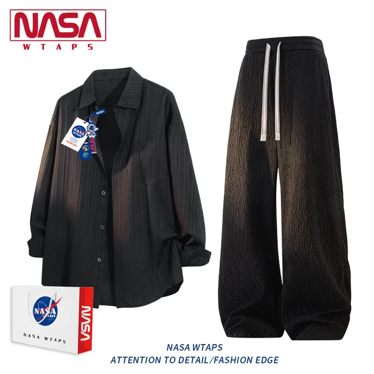 NASA WTAPS肌理感衬衫套装男士春夏新款慵懒风衬衣休闲长裤两件套