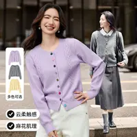 尚都比拉多巴胺通勤圆领单排扣麻花绞花肌理厚弹力开衫毛衣B3987